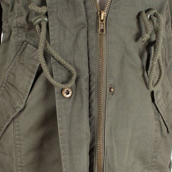 Olive Faux Fur Hooded Sherpa Lined Utility Jacket - Picture 7 of 16